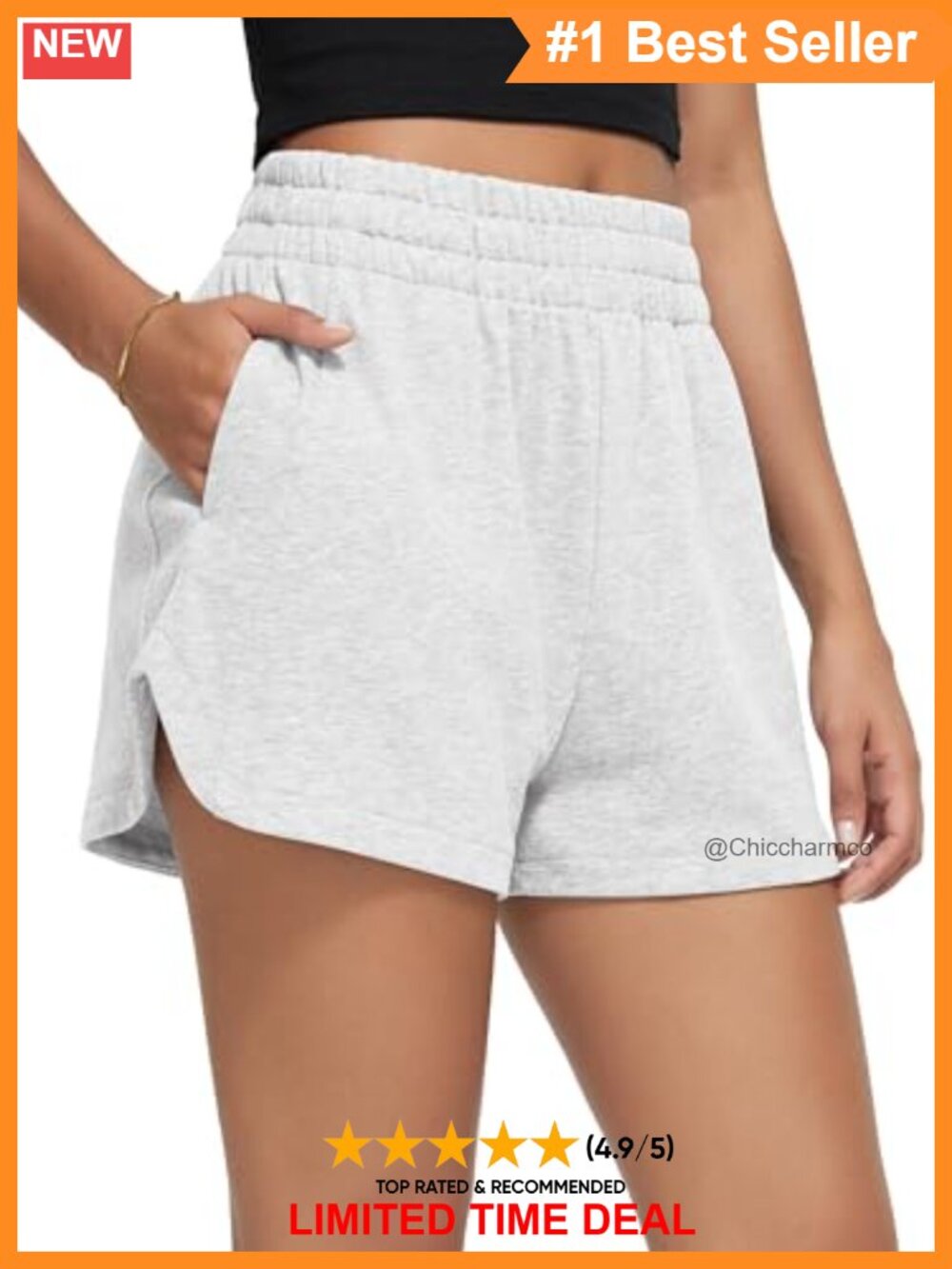 ODODOS Cotton French Terry Sweat Shorts High Waist Curved Hem Workout Lounge